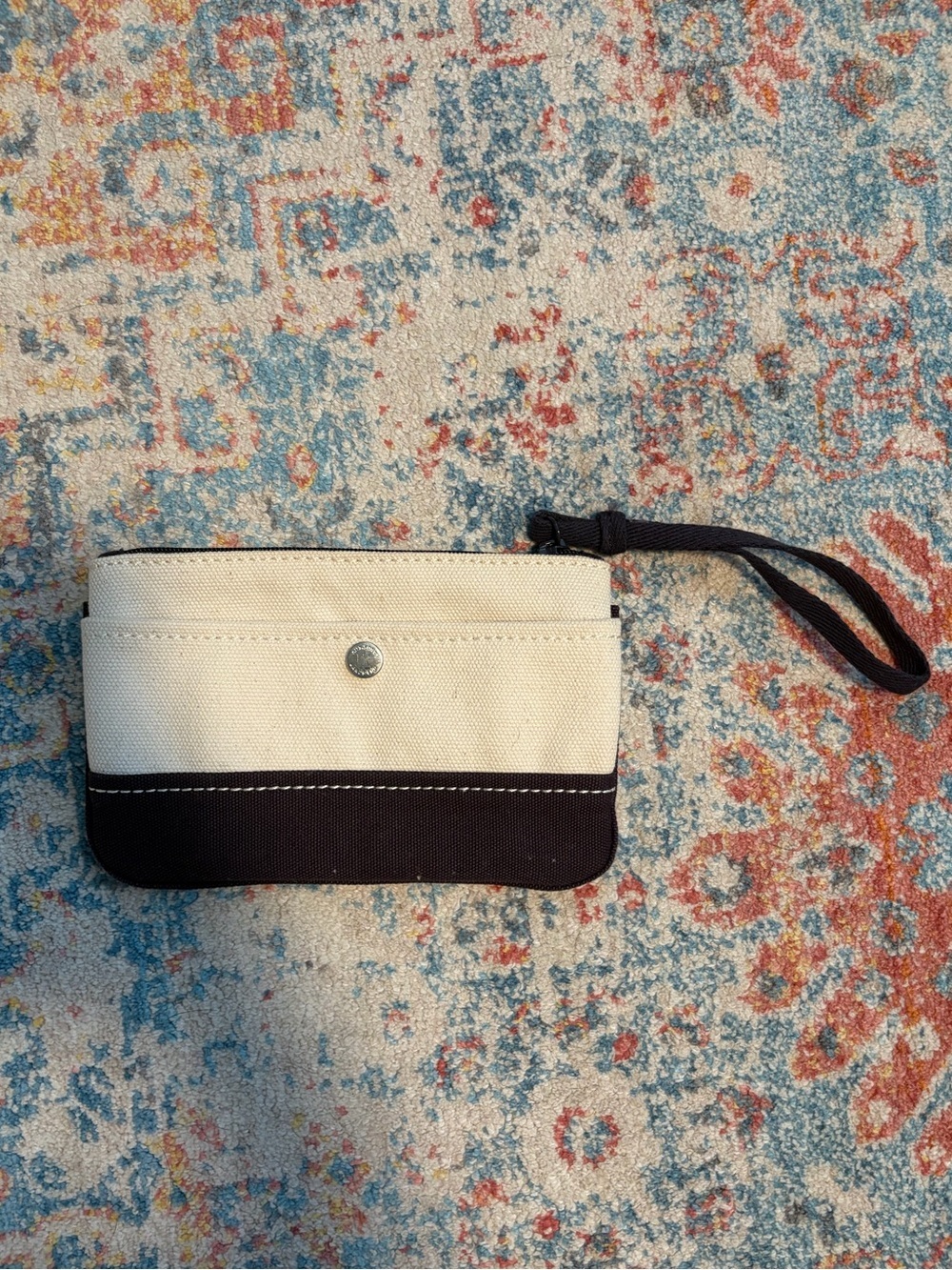 Lands End blue and white canvas zip wallet/clutch
